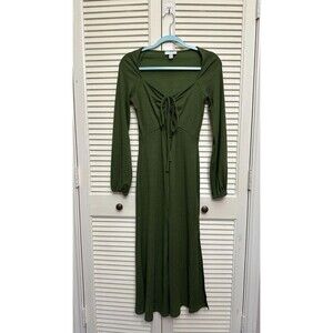 Topshop Premium Rib Jersey Ruched Front Midi Dress in Khaki 6